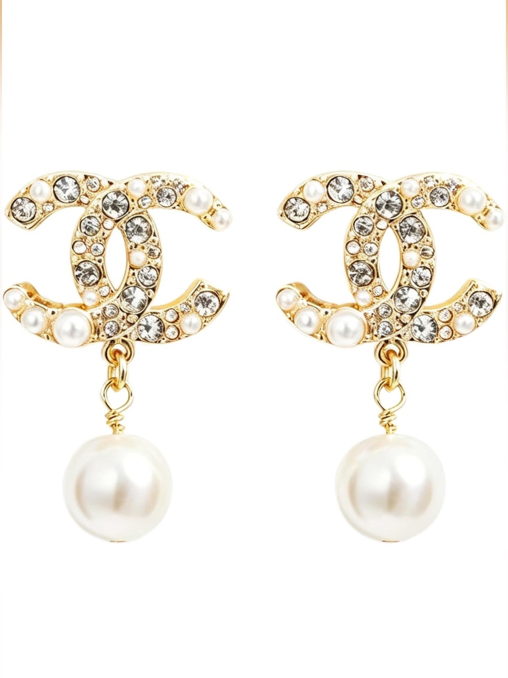 Gold-Tone Pearl Drop CC Logo Earrings